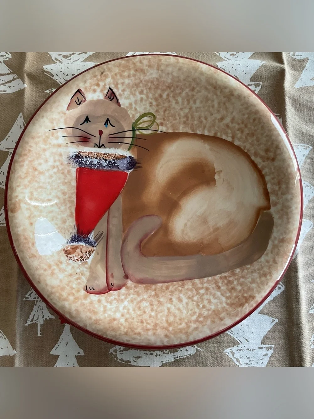 Vintage Sakura “Christmas Cats” Hand-Painted 8” Salad/Dessert Plates, Set of 3